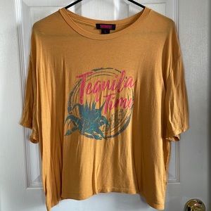 Large mustard cropped graphic tee